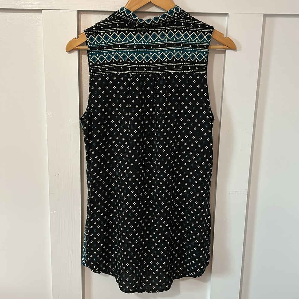 Akemi + Kin Anthropologie Ira Tribal Print Tunic Top Women's Small Black Blue - Picture 3 of 8